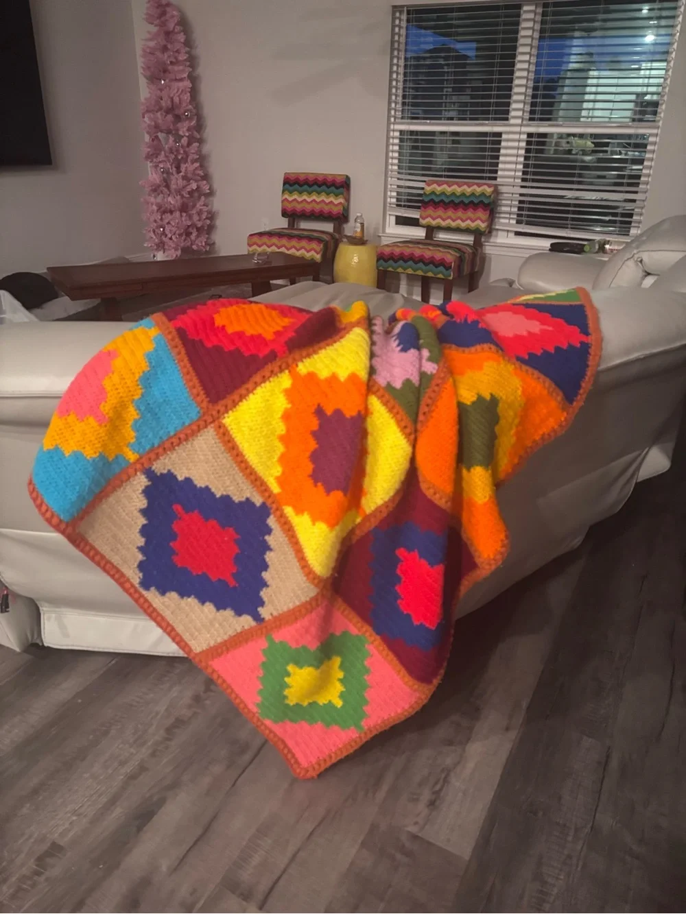 Handmade Crochet Granny Square Throw Blanket 1970s Dopamine Colorblock Afghan